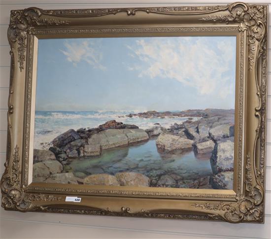 Cecil Thornley Stewart (1881-1967), oil on board, Coastal landscape, signed, 65 x 90cm